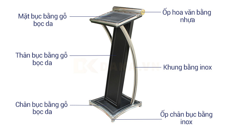Mô tả bục phát biểu inox giá rẻ bọc da PB5218